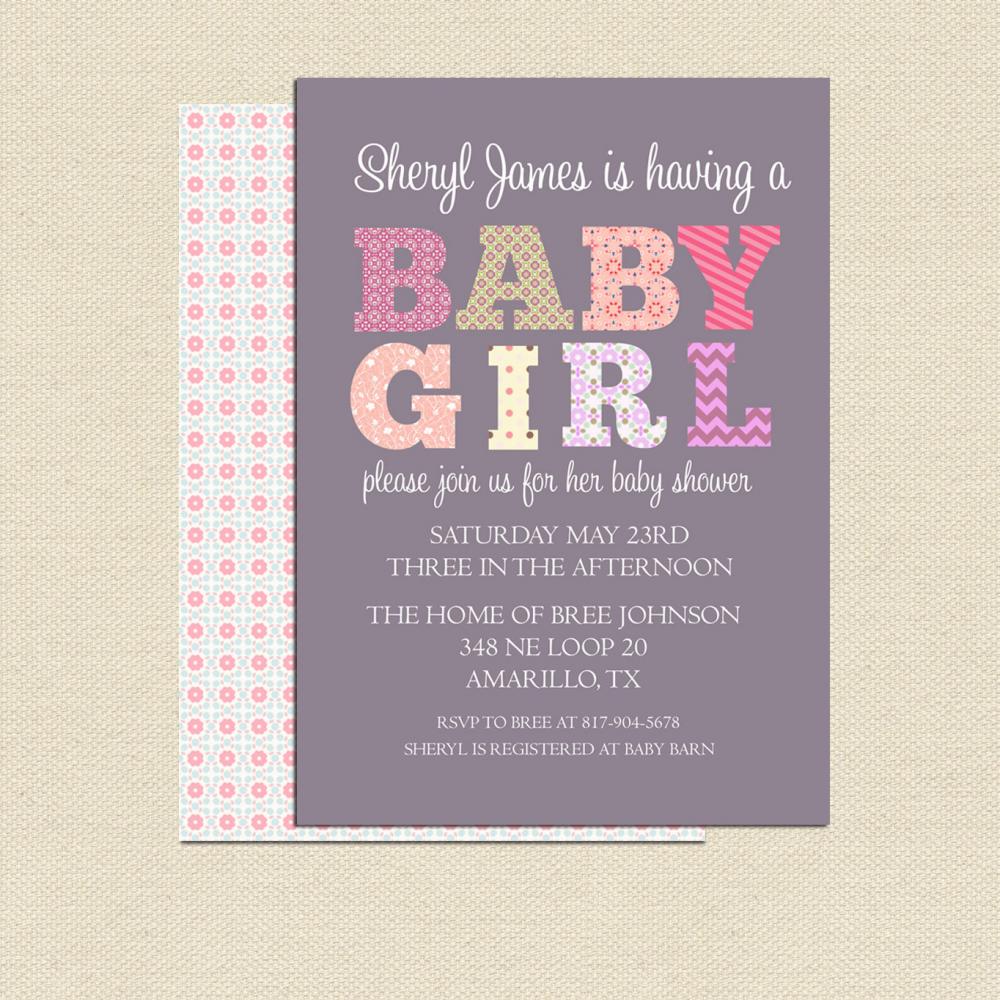 Diy Printable Baby Shower Invitation For Girl No.2 Colorful Purple